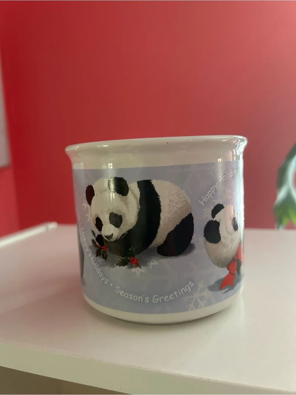 Vintage Morehead Inc Holiday Panda Ceramic Mug - Red Bow